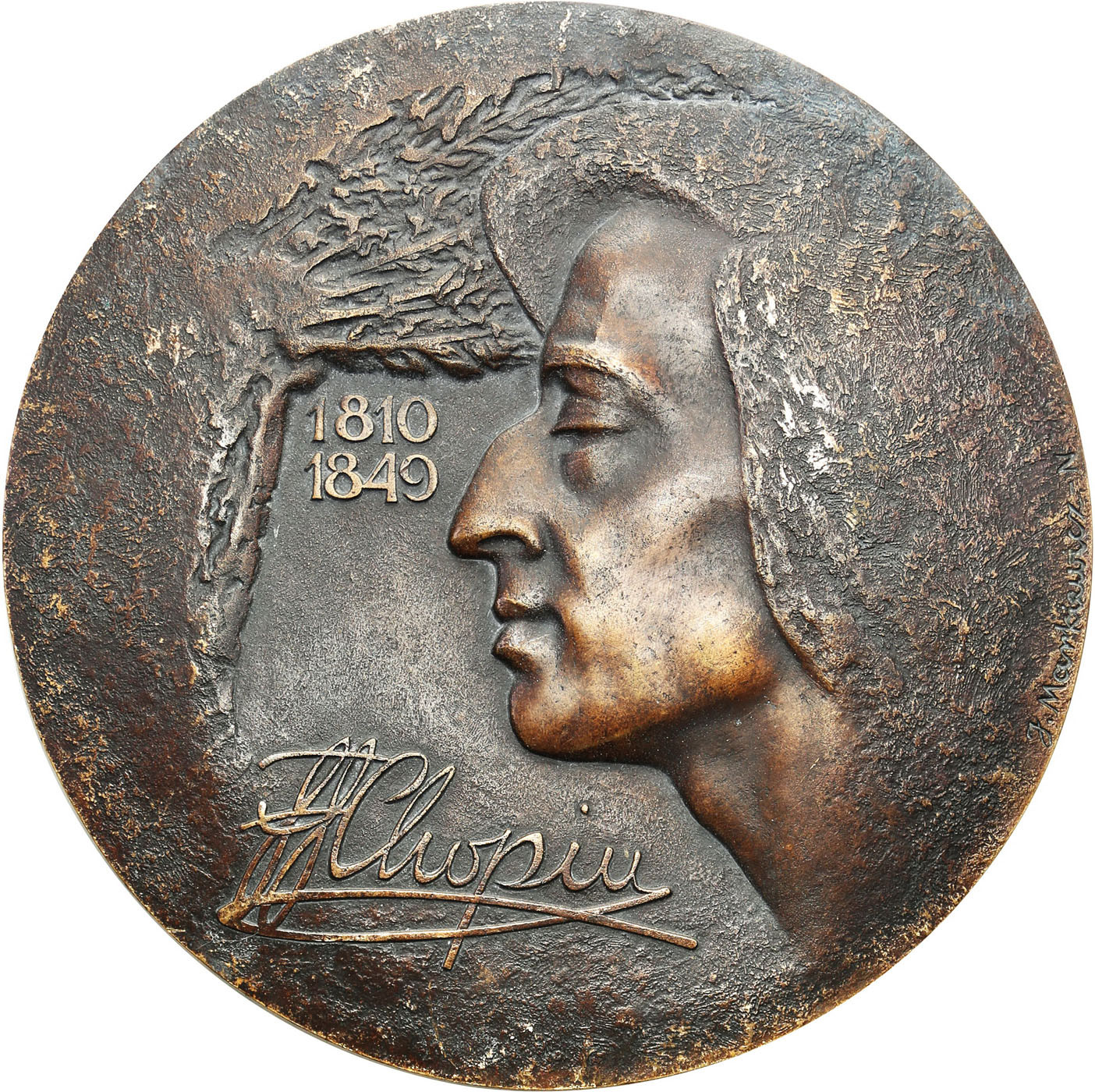 Plakieta Fryderyk Chopin 1810-1849, J. Markiewicz, brąz - RZADKA
